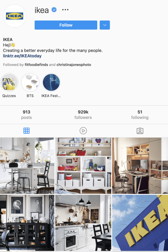 McDonalds, Ikea and Dynnydiner Instagram profiles